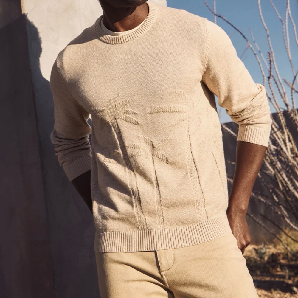 NWT Marine Layer Scenic Crewneck Sweater in Oatmeal  Featuring Palm Trees Large